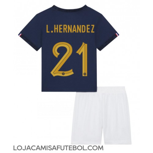 Camisa de Futebol França Lucas Hernandez #21 Equipamento Principal Infantil Mundo 2022 Manga Curta (+ Calças curtas)